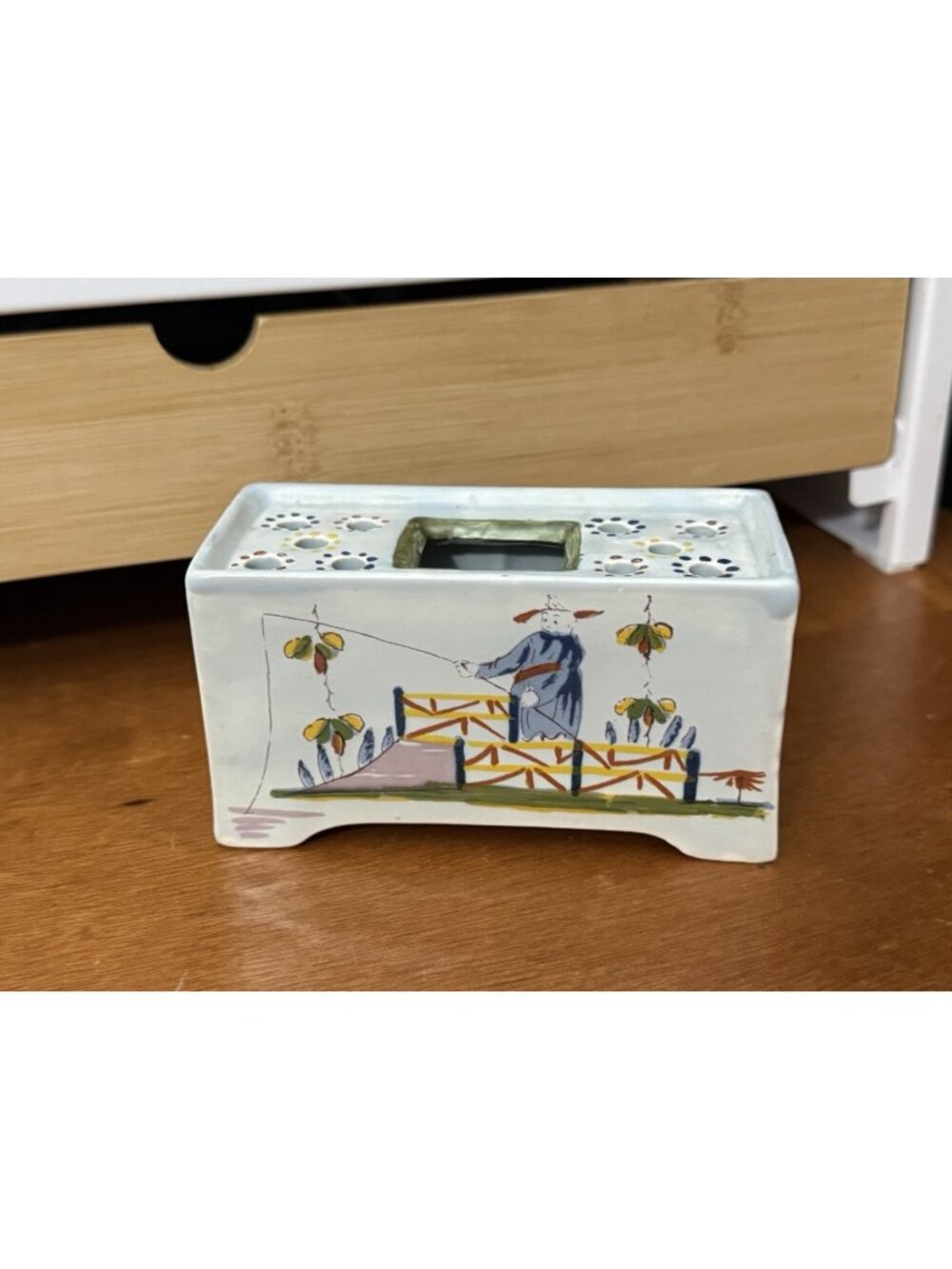 Delft Williamsburg Restoration Inkwell Made in Holland Flower Frog Hand Painted